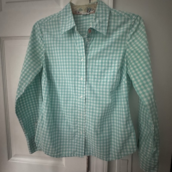 Boden Tops - Women's Boden Gingham Shirt Blue White Check Cottagecore Tailored Preppy US 4P